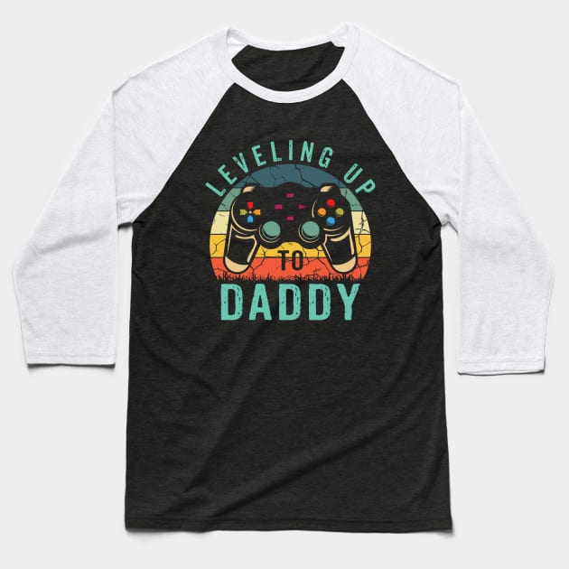 Leveling Up To Daddy 2023 Promoted To Dad Shirt Retro Gamer Baseball T-Shirt by Sowrav